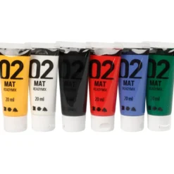 Akrylmaling matt 20 ml. - Basisfarger, 6 stk