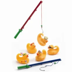 Badeender, 5 stk gule 8 cm + 2 fiskestenger