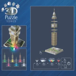 3D LED-puslespill med 216 brikker - Big Ben