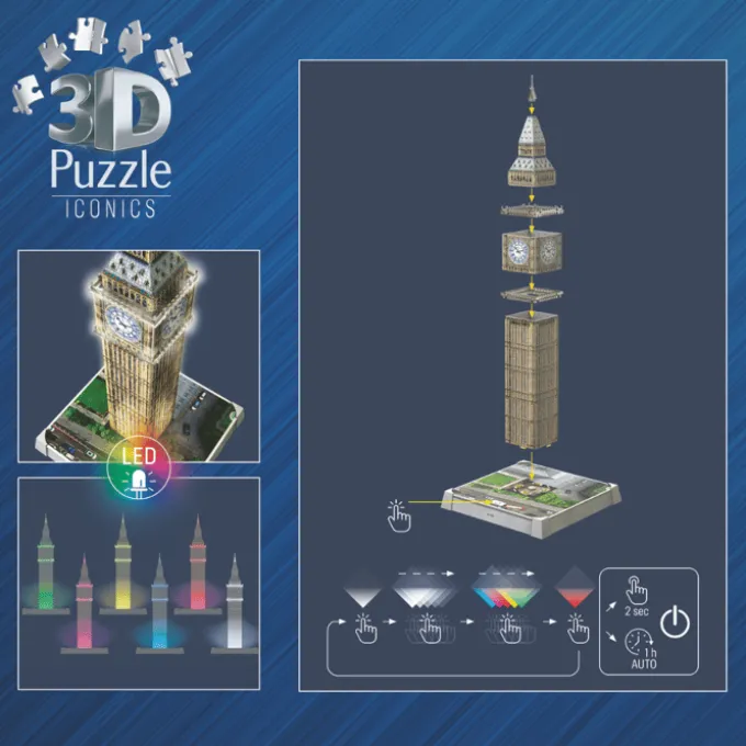 3D LED-puslespill med 216 brikker - Big Ben