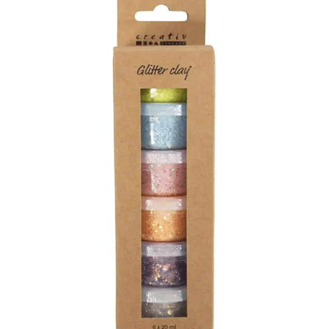 Glitter Clay 6 x 20 ml - Pastellfarger