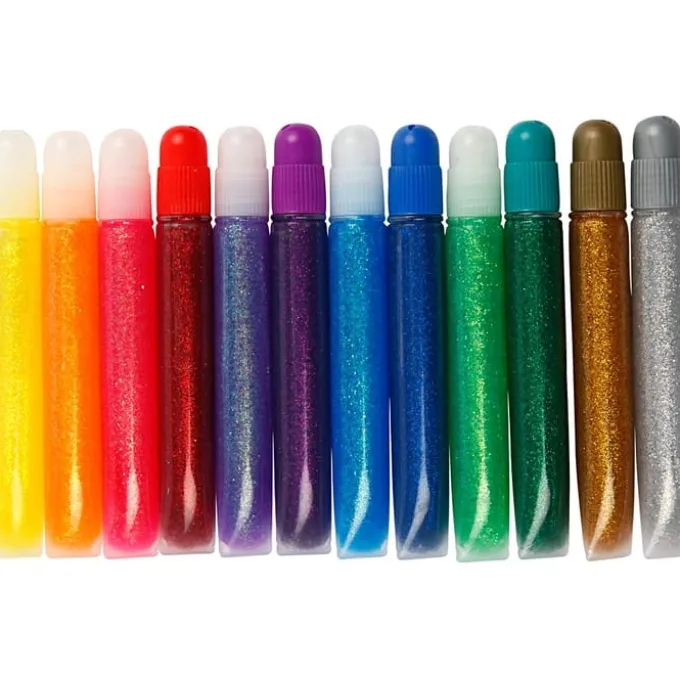 Glitterlim 10 ml. - Basisfarger, 12 stk