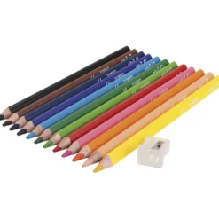 Jumbo fargeblyanter + blyantspisser, 12 stk.