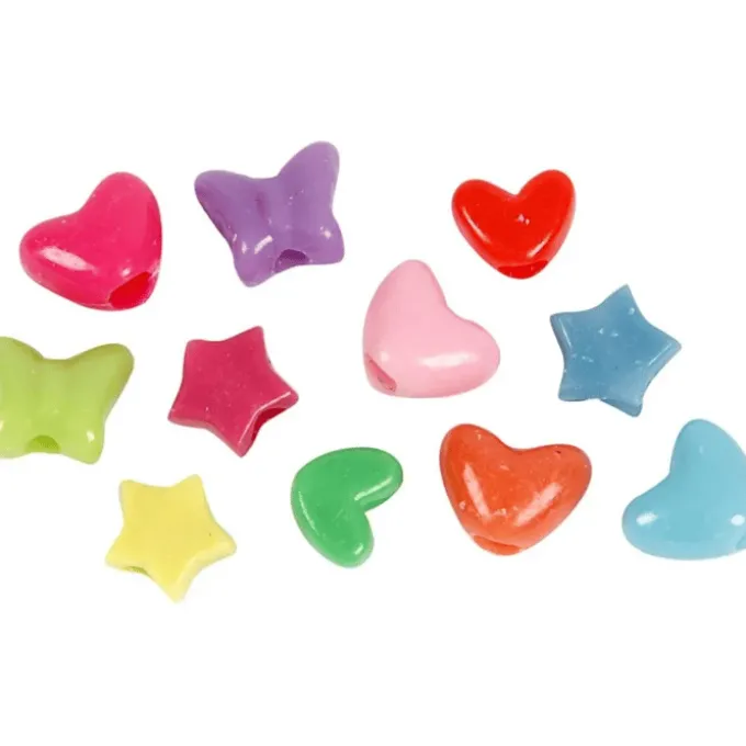 Plastperler - Figurmiks hjerter/stjerner, 65 gr.