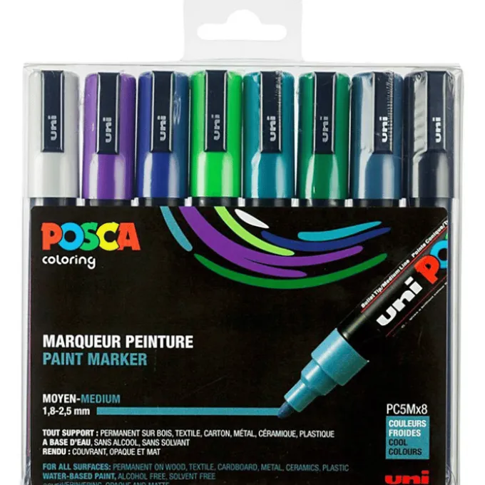 Posca-tusjer PC-5M – Kalde farger, 8 stk.