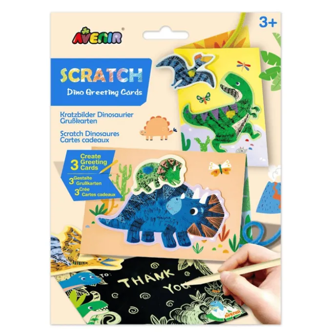Scratch gratulasjonskort - Dinosaurer, 3 stk.
