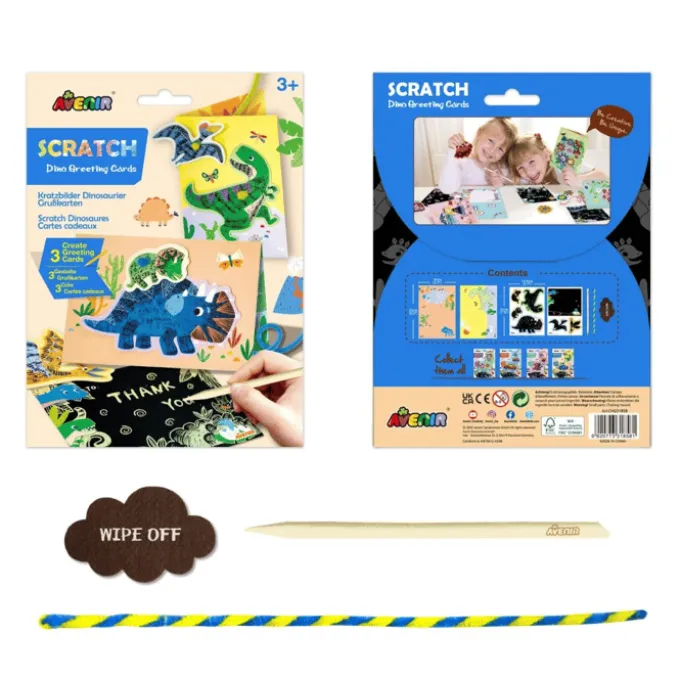 Scratch gratulasjonskort - Dinosaurer, 3 stk.