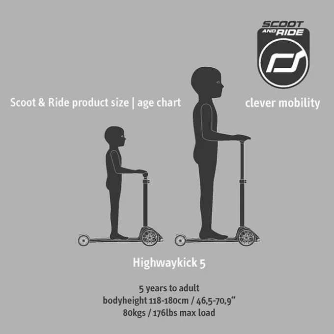 Sparkesykkel - Highwaykick 5 m. LED, Ash